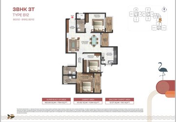 Floor Plan in 3 BHK Apartment at Brigade Lakecrest, Bhattarahalli – for Sale