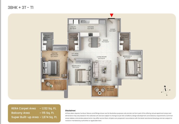 Floor Plan, puravankara-purva-silver-sky 3 Bedroom 1874 Sq.Ft. Apartment In Electronic City Phase ii Bangalore 9817986
