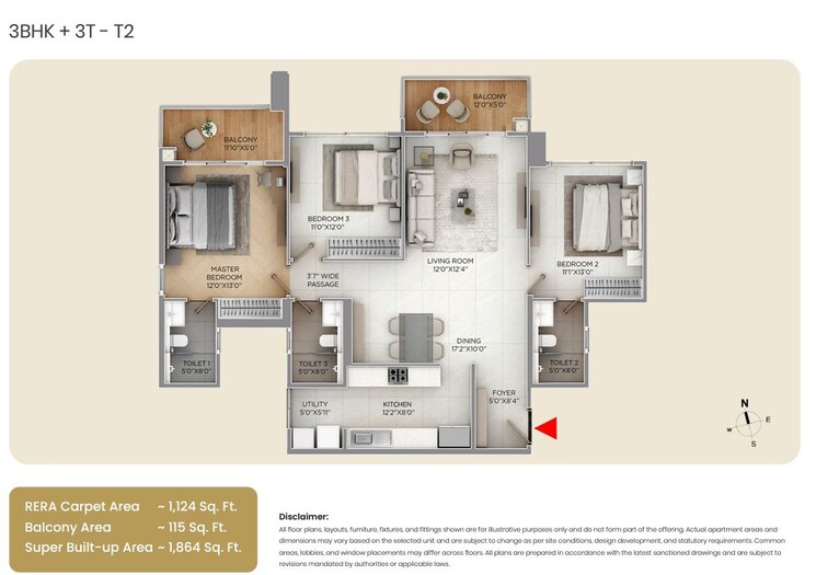 Floor Plan, puravankara-purva-silver-sky 3 Bedroom 1874 Sq.Ft. Apartment In Electronic City Phase ii Bangalore 9817986