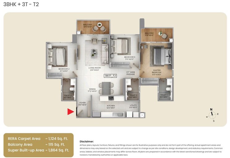 Floor Plan, puravankara-purva-silver-sky 3 Bedroom 1874 Sq.Ft. Apartment In Electronic City Phase ii Bangalore 9817986
