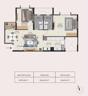 Floor Plan in 2 BHK Apartment at Aratt Avant Twilight, Huskur – for Sale