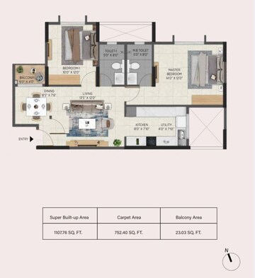 Floor Plan in 2 BHK Apartment at Aratt Avant Twilight, Huskur – for Sale
