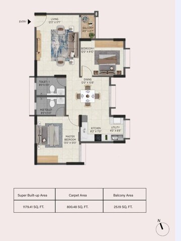 Floor Plan in 2 BHK Apartment at Aratt Avant Twilight, Huskur – for Sale