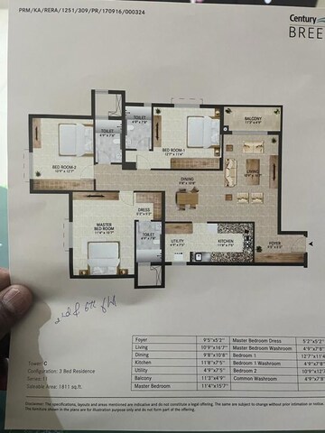 Floor Plan in 3 BHK Apartment at Century Breeze, Jakkuru – for Sale