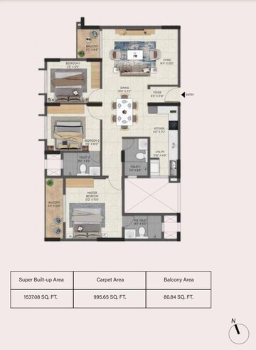 Floor Plan in 3 BHK Apartment at Aratt Avant Twilight, Huskur – for Sale