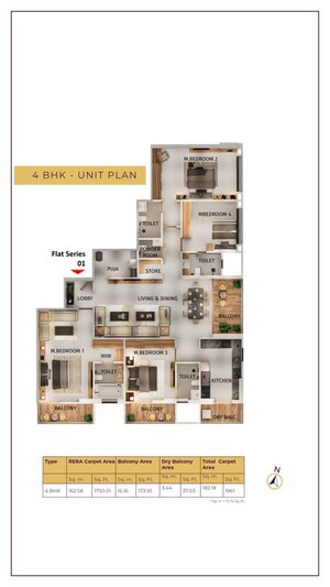 Floor Plan in 4 BHK Apartment at West View Society, Salisbury Park – for Sale