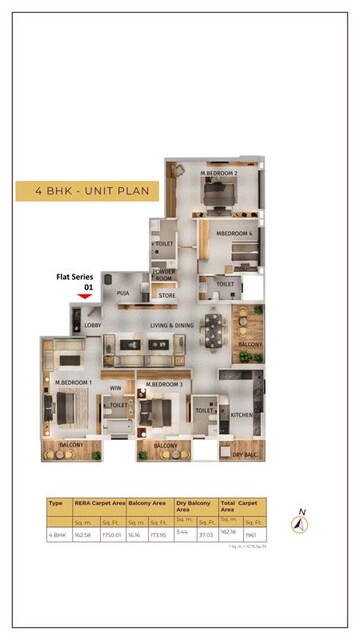 Floor Plan in 4 BHK Apartment at West View Society, Salisbury Park – for Sale