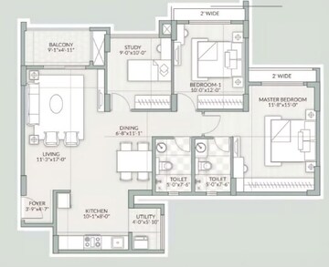 Floor Plan in 2.5 BHK Apartment at Goyal Orchid Piccadilly, Thanisandra Main Road – for Sale