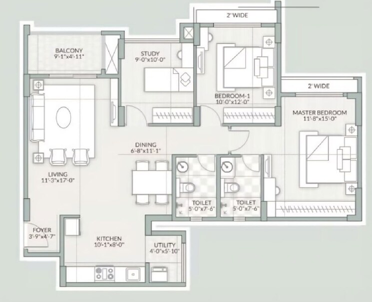 Floor Plan, goyal-orchid-piccadilly 2.5 Bedroom 1371 Sq.Ft. Apartment In Thanisandra Main Road Bangalore 9847506