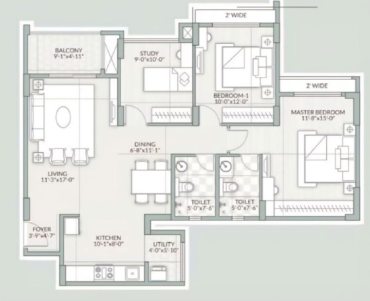 Floor Plan, goyal-orchid-piccadilly 2.5 Bedroom 1371 Sq.Ft. Apartment In Thanisandra Main Road Bangalore 9847506