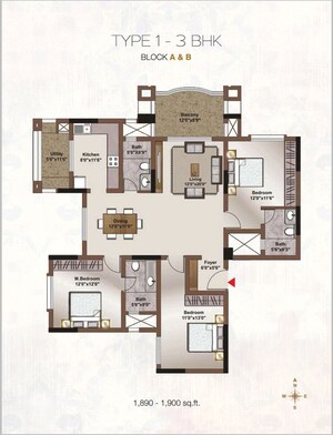 Floor Plan in 3 BHK Apartment at Horamavu – for Sale