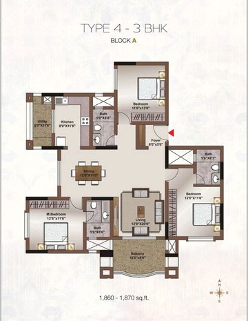 Floor Plan in 3 BHK Apartment at Horamavu – for Sale