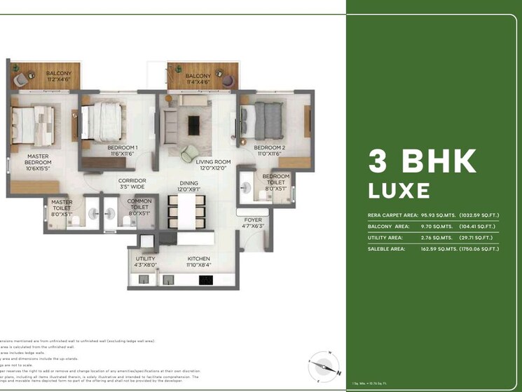 Floor Plan, godrej-parkshire 3 Bedroom 1600 Sq.Ft. Apartment In Hoskote Bangalore 9841164
