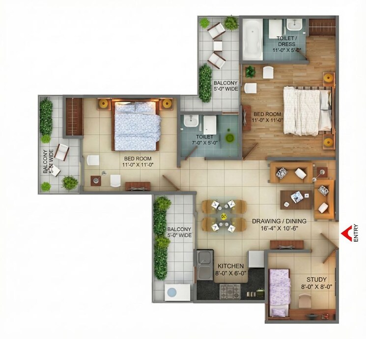 Floor Plan, fusion-homes 2.5 Bedroom 1155 Sq.Ft. Apartment In Tech Zone 4 Greater Noida Greater Noida 9848345