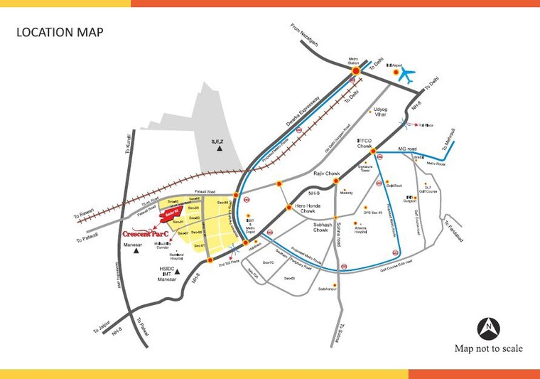 Map Location, sare-crescent-parc 3 Bedroom 1183 Sq.Ft. Apartment In Sector 92 Gurgaon 9849792