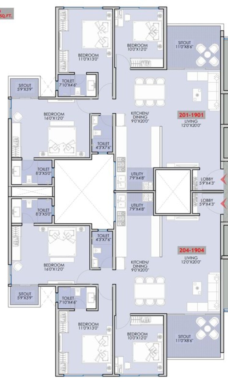 Floor Plan, sinhagad road 3 Bedroom 1253 Sq.Ft. Apartment In Sinhagad Road Pune 9853146