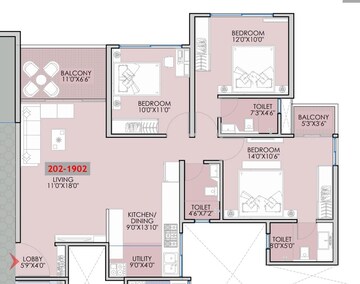 Floor Plan in 3 BHK Apartment at Sinhagad Road – for Sale