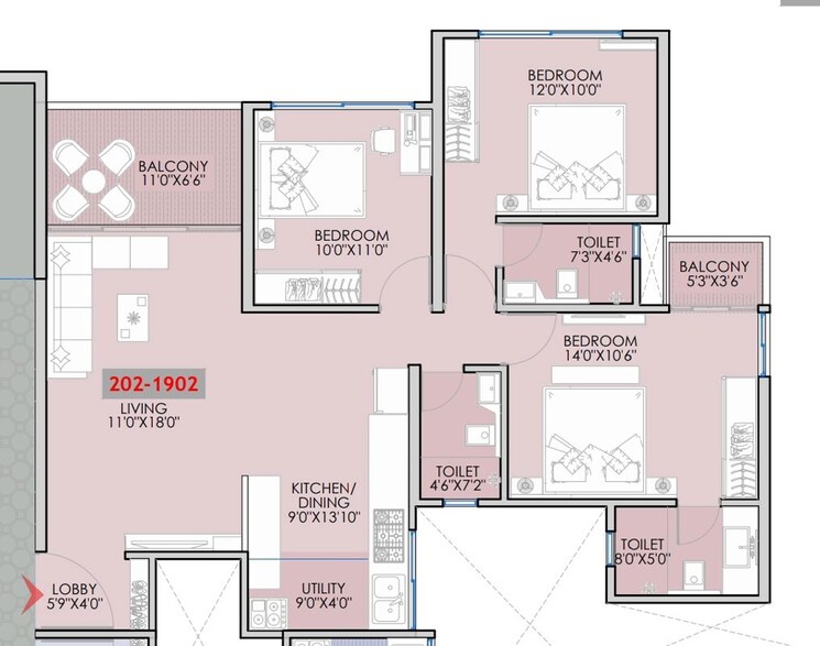 Floor Plan, sinhagad road 3 Bedroom 1253 Sq.Ft. Apartment In Sinhagad Road Pune 9853146