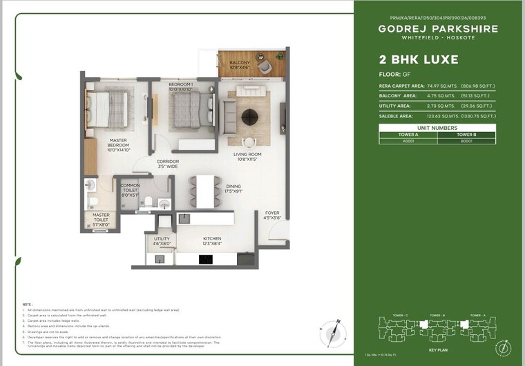 Floor Plan, godrej-parkshire 2 Bedroom 1050 Sq.Ft. Apartment In Hoskote Bangalore 9841075