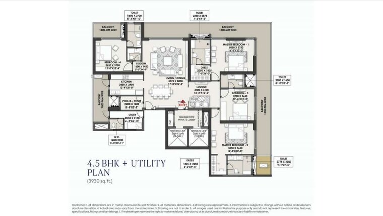 Floor Plan, landmark-skyvue 4 Bedroom 3930 Sq.Ft. Apartment In Sector 103 Gurgaon 9853519