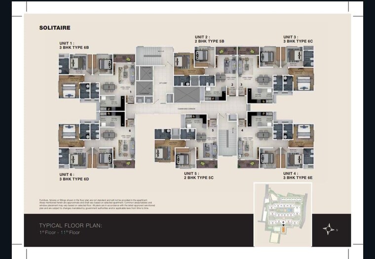 Floor Plan, provident-central-park 3 Bedroom 1300 Sq.Ft. Apartment In Kanakapura Road Bangalore 9853799