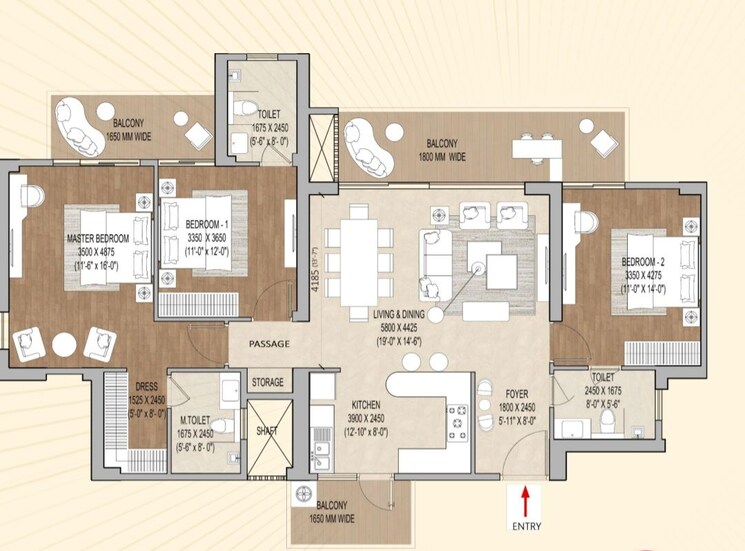 Floor Plan, signature-global-cloverdale 3 Bedroom 2090 Sq.Ft. Apartment In Sector 71 Gurgaon 9853875