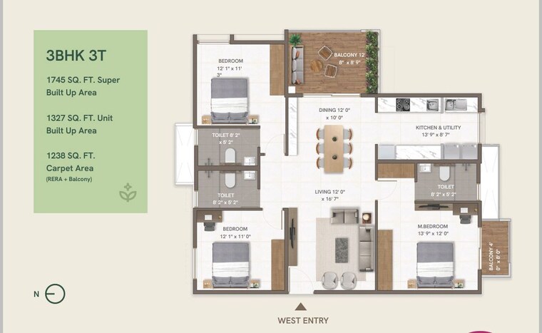 Floor Plan, disha-harmony-gardens 3 Bedroom 1705 Sq.Ft. Apartment In Kyalasanahalli Bangalore 9854693