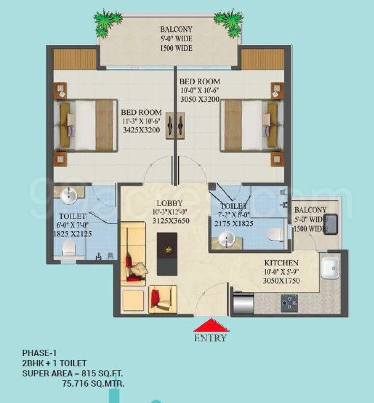 Floor Plan, migsun-roof 2 Bedroom 815 Sq.Ft. Apartment In Raj Nagar Extension Ghaziabad 9854531