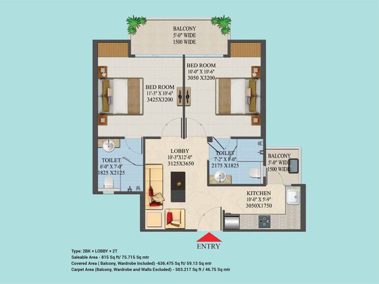 Floor Plan, migsun-roof 2 Bedroom 815 Sq.Ft. Apartment In Raj Nagar Extension Ghaziabad 9854531
