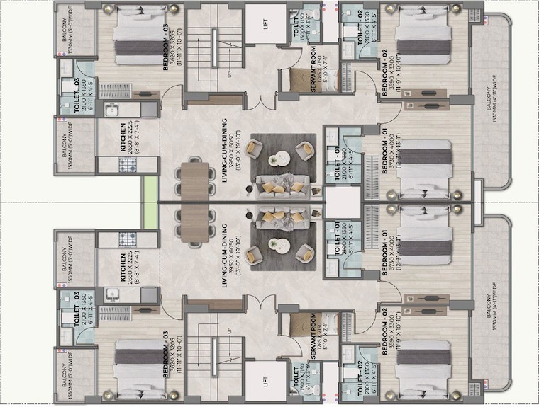 Floor Plan, ganga-kashi-residences 3.5 Bedroom 1650 Sq.Ft. Apartment In Sector 89 Gurgaon 9855043