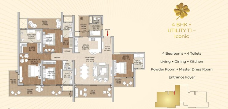 Floor Plan, signature-global-cloverdale 4 Bedroom 3480 Sq.Ft. Apartment In Sector 71 Gurgaon 9855546