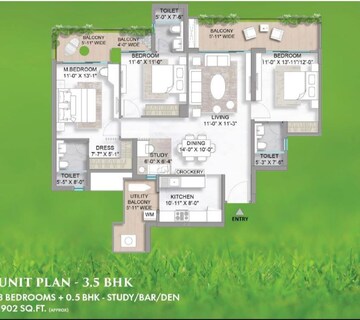 Floor Plan in 3.5 BHK Apartment at M3M Golf Hills, Sector 79 – for Sale