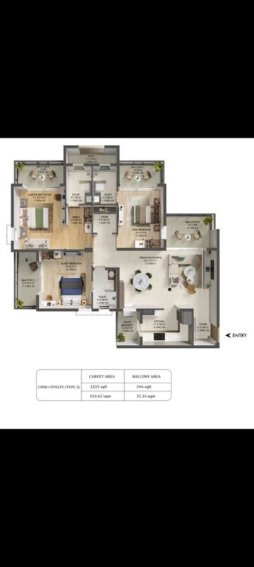 Floor Plan in 3 BHK Apartment at Ashiana Aaroham, Sector 80 – for Sale