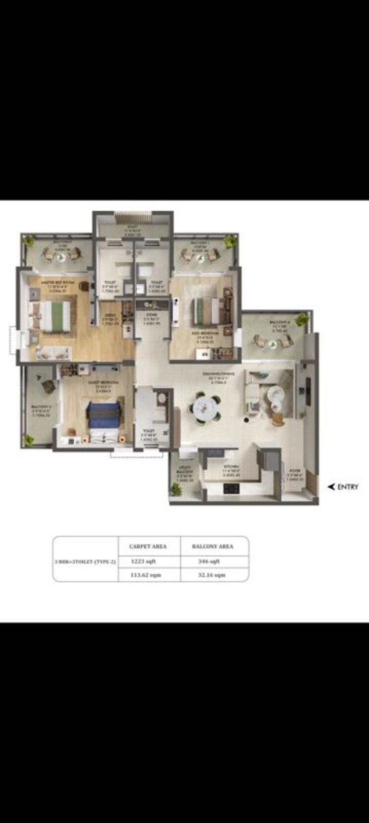 Floor Plan, ashiana-aaroham 3 Bedroom 1259 Sq.Ft. Apartment In Sector 80 Gurgaon 9856260