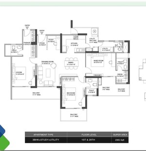 Floor Plan in 3.5 BHK Apartment at M3M Golf Hills, Sector 79 – for Sale