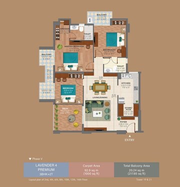 Floor Plan in 3 BHK Apartment at Ashiana Amarah, Sector 93 – for Sale