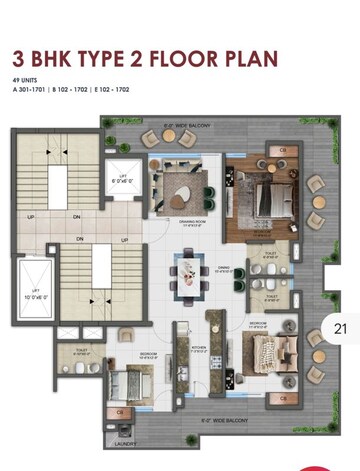Floor Plan in 3 BHK Apartment at MS Enclave Zirakpur, Dhakoli – for Sale