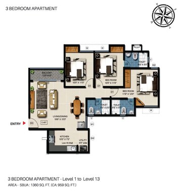 Floor Plan in 3 BHK Apartment at Gopalan Olympia, Kumbalgodu – for Sale