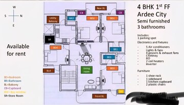 Floor Plan in 4 BHK Builder Floor at Ardee City, Sector 52 – for Rent