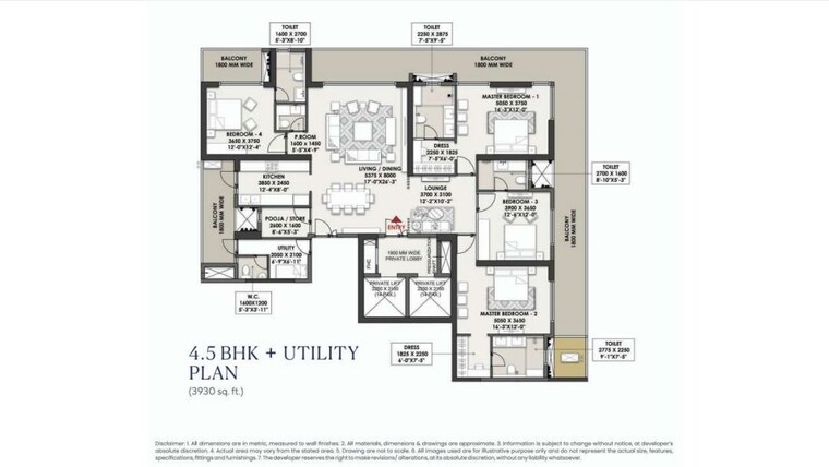 Floor Plan, landmark-skyvue 4 Bedroom 3930 Sq.Ft. Apartment In Sector 103 Gurgaon 9860095