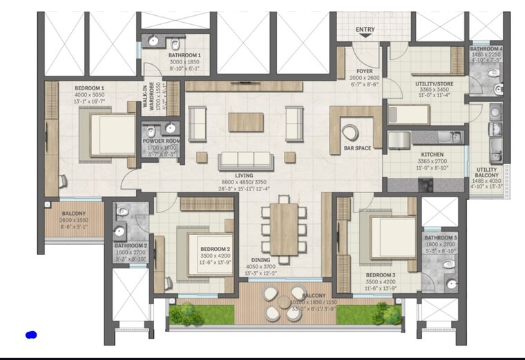Floor Plan, sobha-aranya 3 Bedroom 2832 Sq.Ft. Apartment In Sector 80 Gurgaon 9863764