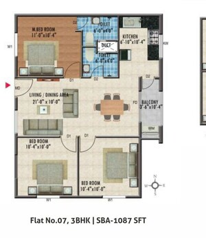 Floor Plan in 3 BHK Apartment at Confident Oxygen, Sarjapur Road – for Sale