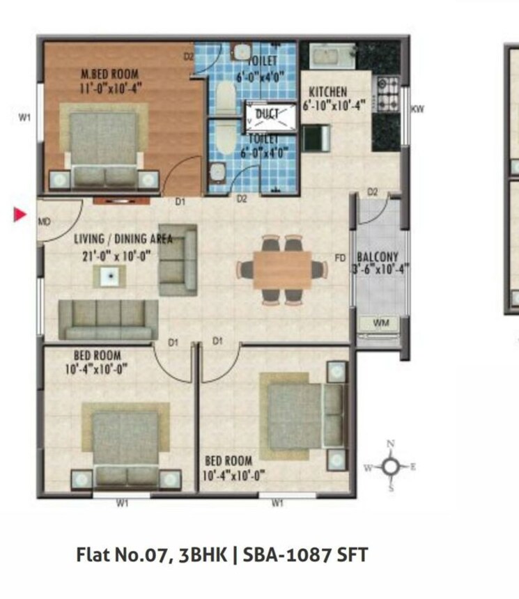 Floor Plan, confident-oxygen 3 Bedroom 1247 Sq.Ft. Apartment In Sarjapur Road Bangalore 9863999