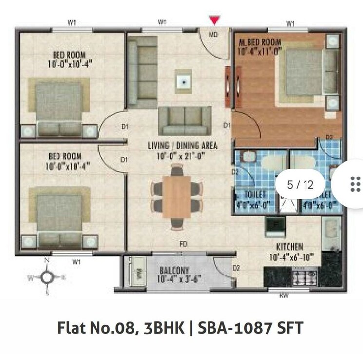 Floor Plan, confident-oxygen 3 Bedroom 1247 Sq.Ft. Apartment In Sarjapur Road Bangalore 9863999