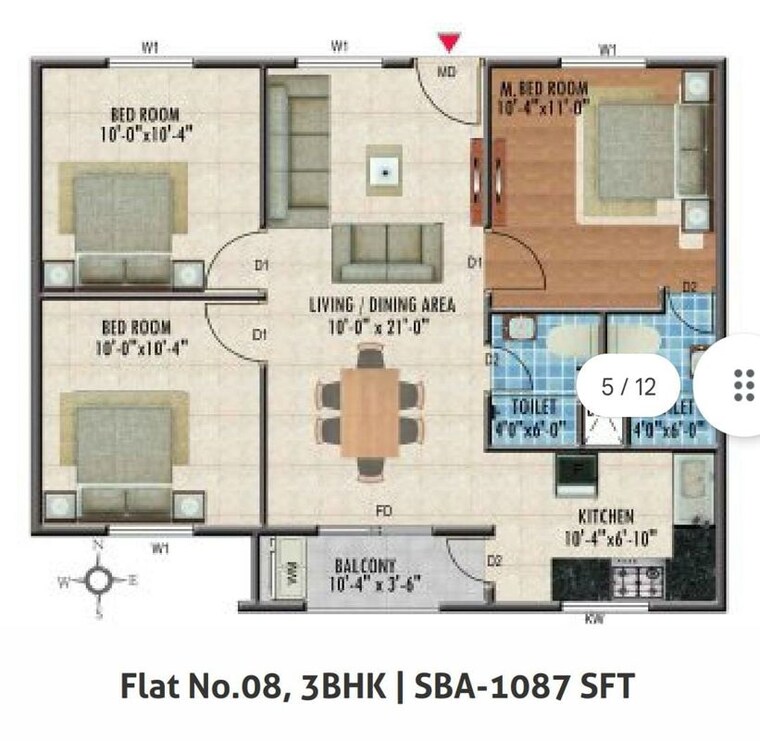 Floor Plan, confident-oxygen 3 Bedroom 1247 Sq.Ft. Apartment In Sarjapur Road Bangalore 9863999
