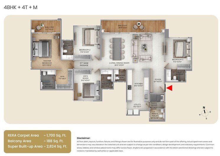 Floor Plan, puravankara-purva-silver-sky 4 Bedroom 2824 Sq.Ft. Apartment In Electronic City Phase ii Bangalore 9843762