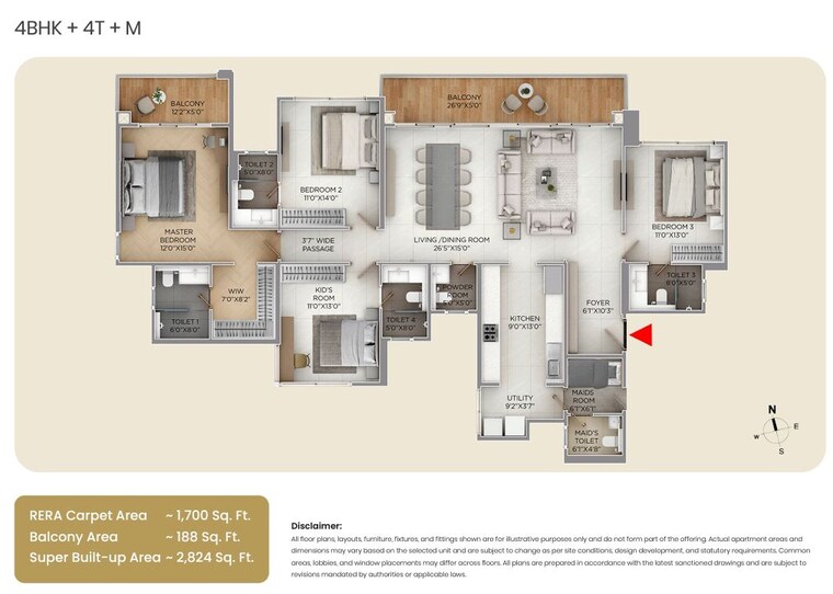 Floor Plan, puravankara-purva-silver-sky 4 Bedroom 2824 Sq.Ft. Apartment In Electronic City Phase ii Bangalore 9843762