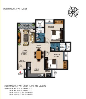 Floor Plan in 2 BHK Apartment at Gopalan Olympia, Kumbalgodu – for Sale