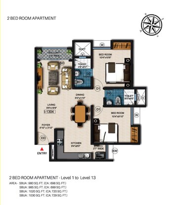 Floor Plan in 2 BHK Apartment at Gopalan Olympia, Kumbalgodu – for Sale