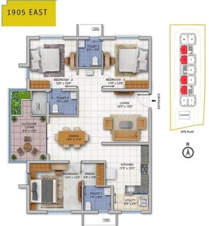 Floor Plan in 3 BHK Apartment at ASBL Spire, Kokapet – for Rent